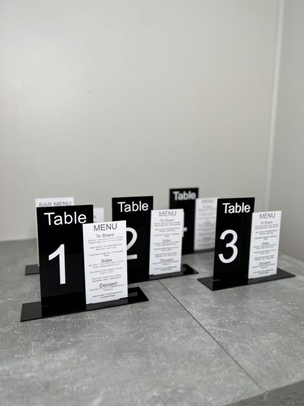 Acrylic Table Numbers and menus