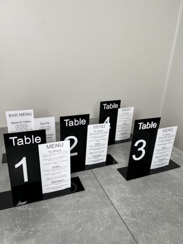 Acrylic Table Numbers and menus