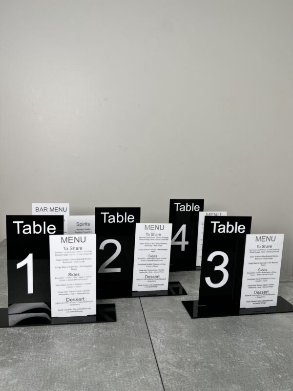 Acrylic Table Numbers and menus