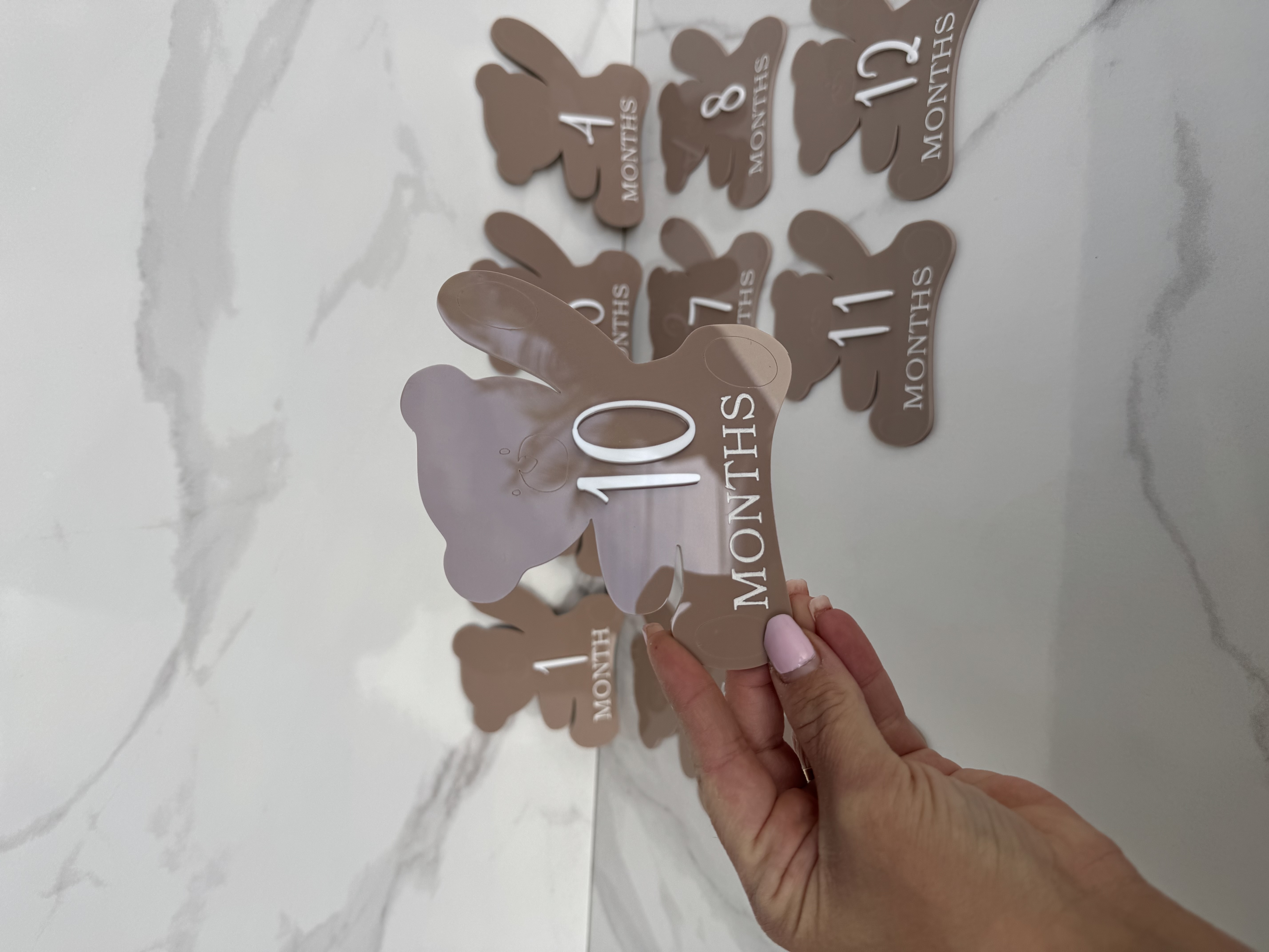 Brown Acrylic Baby Milestone Bear Set (1–12 Months)