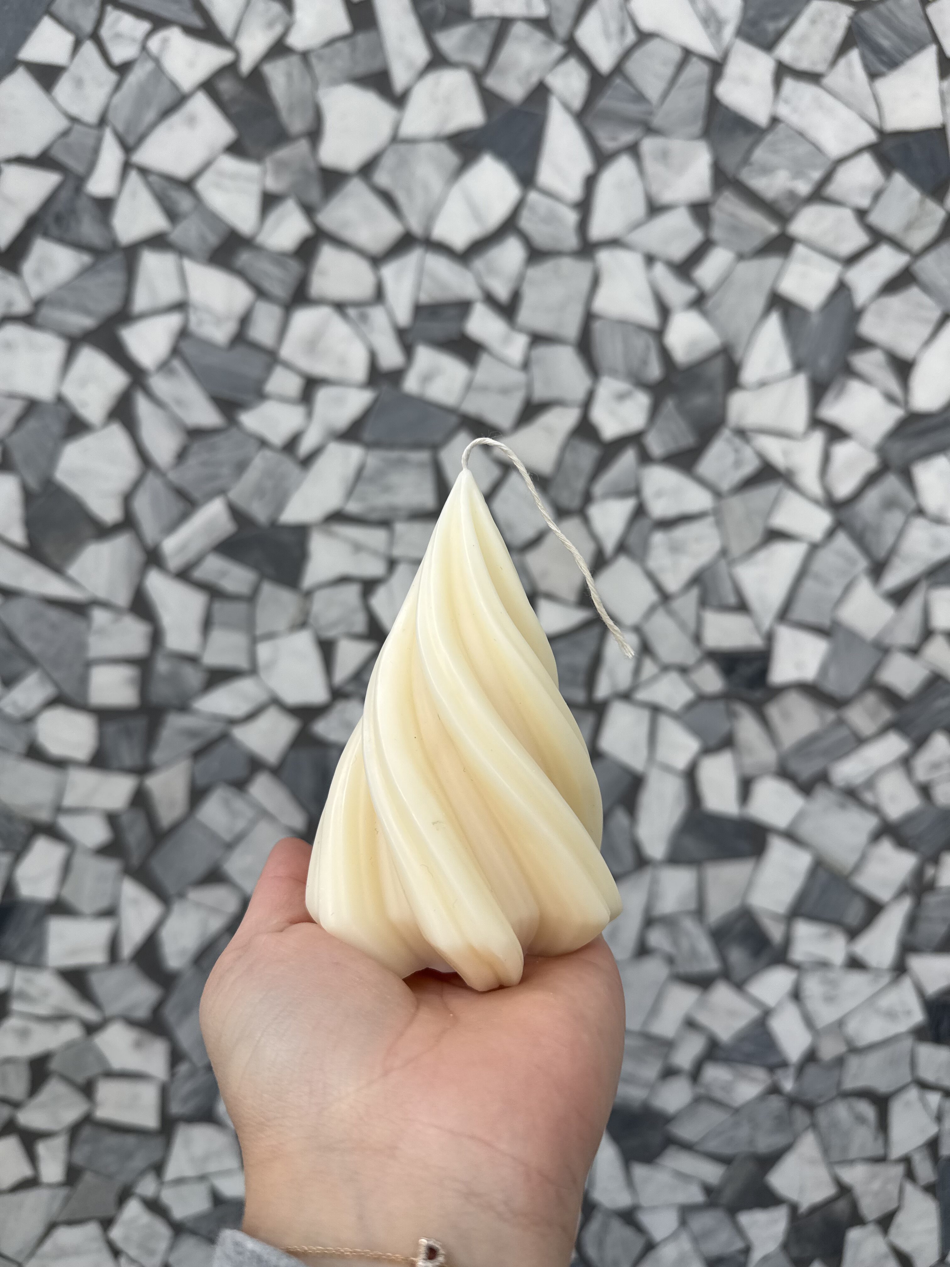 Ivory Swirl Christmas Tree Shaped Candle