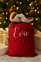 Red and brown Personalised Embroidered Santa Sacks