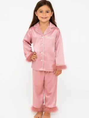 Kids Feathered Embroidery PJ Set
