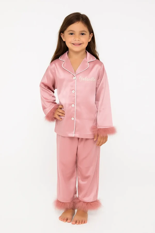 Kids Feathered Embroidery PJ Set