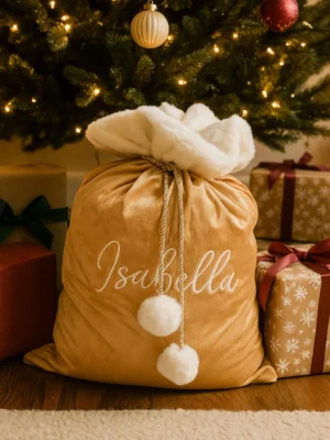 Embroidered Gold Santa Sack