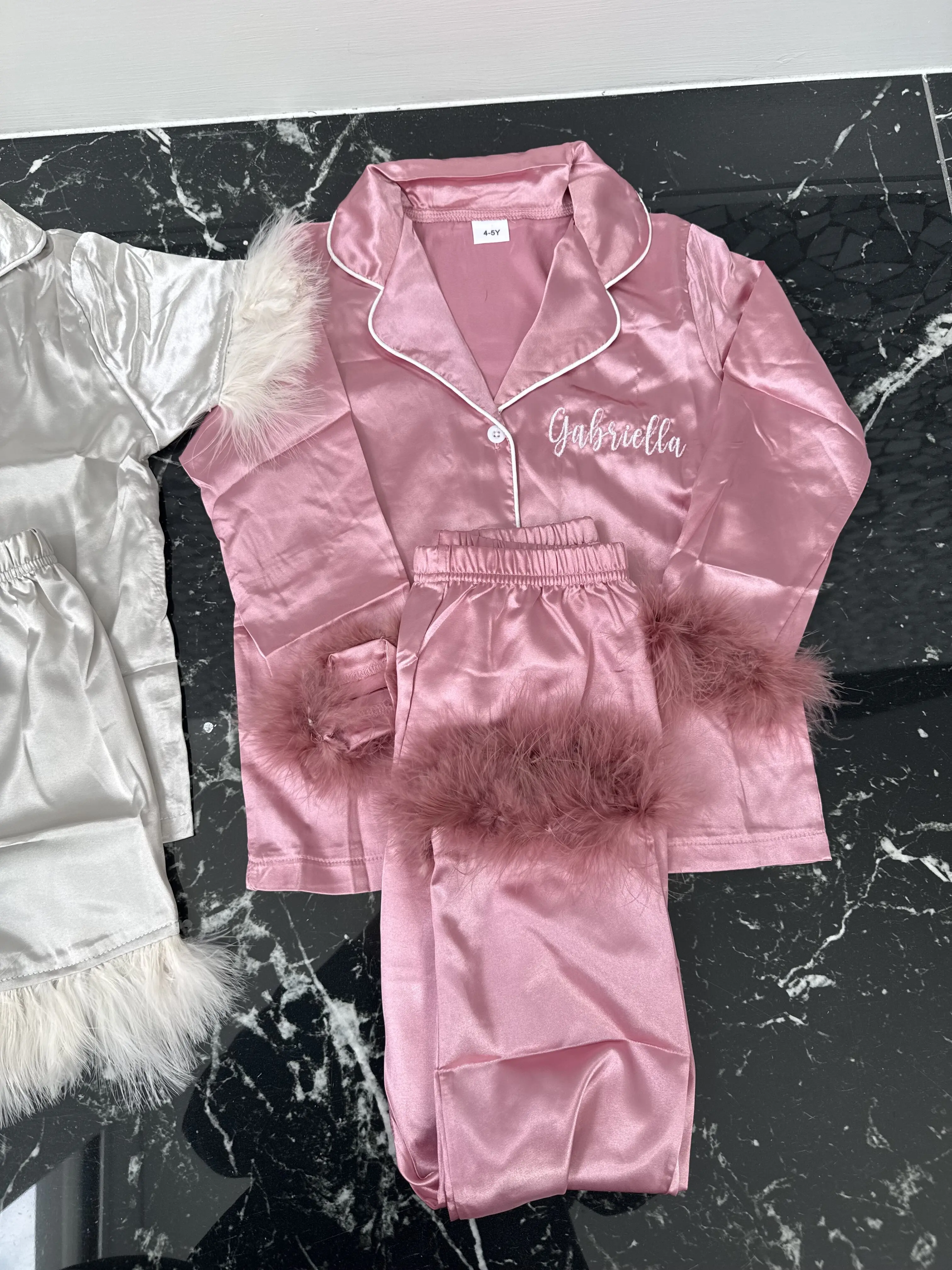 Kids Feathered Embroidery PJ Set