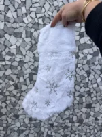 Embroidered White & Silver Snowflake Santa Stocking