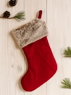 Red Santa Stocking with Brown Fluffy Cuff