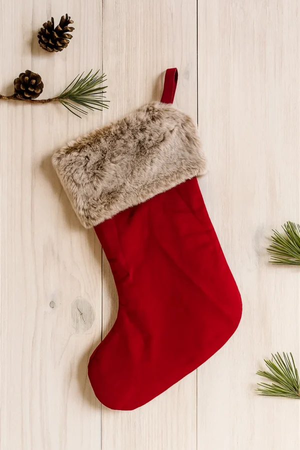 Red Santa Stocking with Brown Fluffy Cuff