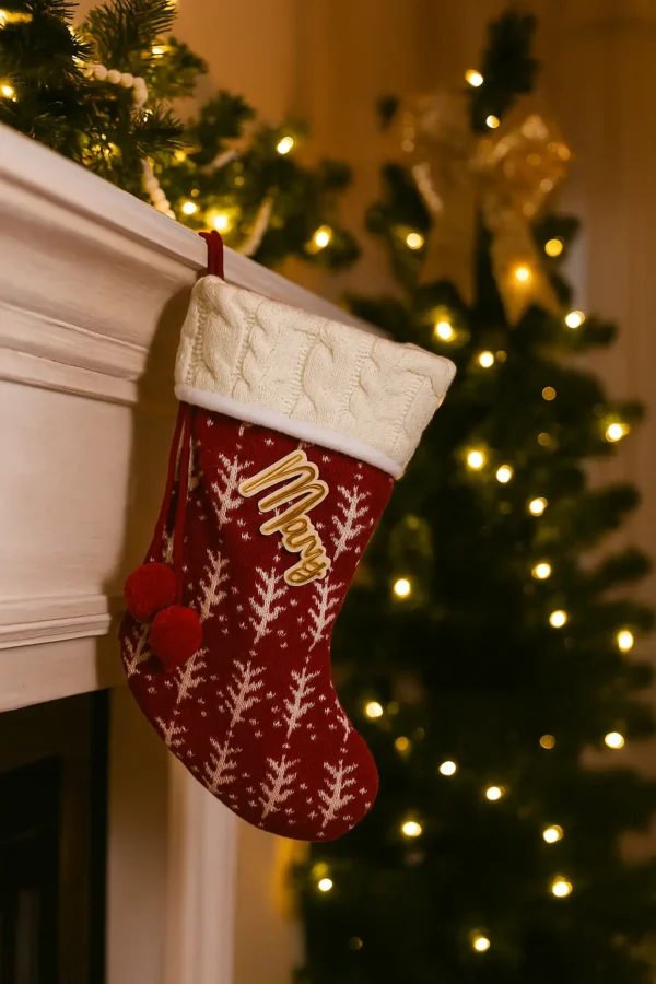 Personalised Red & White Santa Stocking with Acrylic Tag