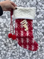 Personalised Red & White Santa Stocking with Acrylic Tag